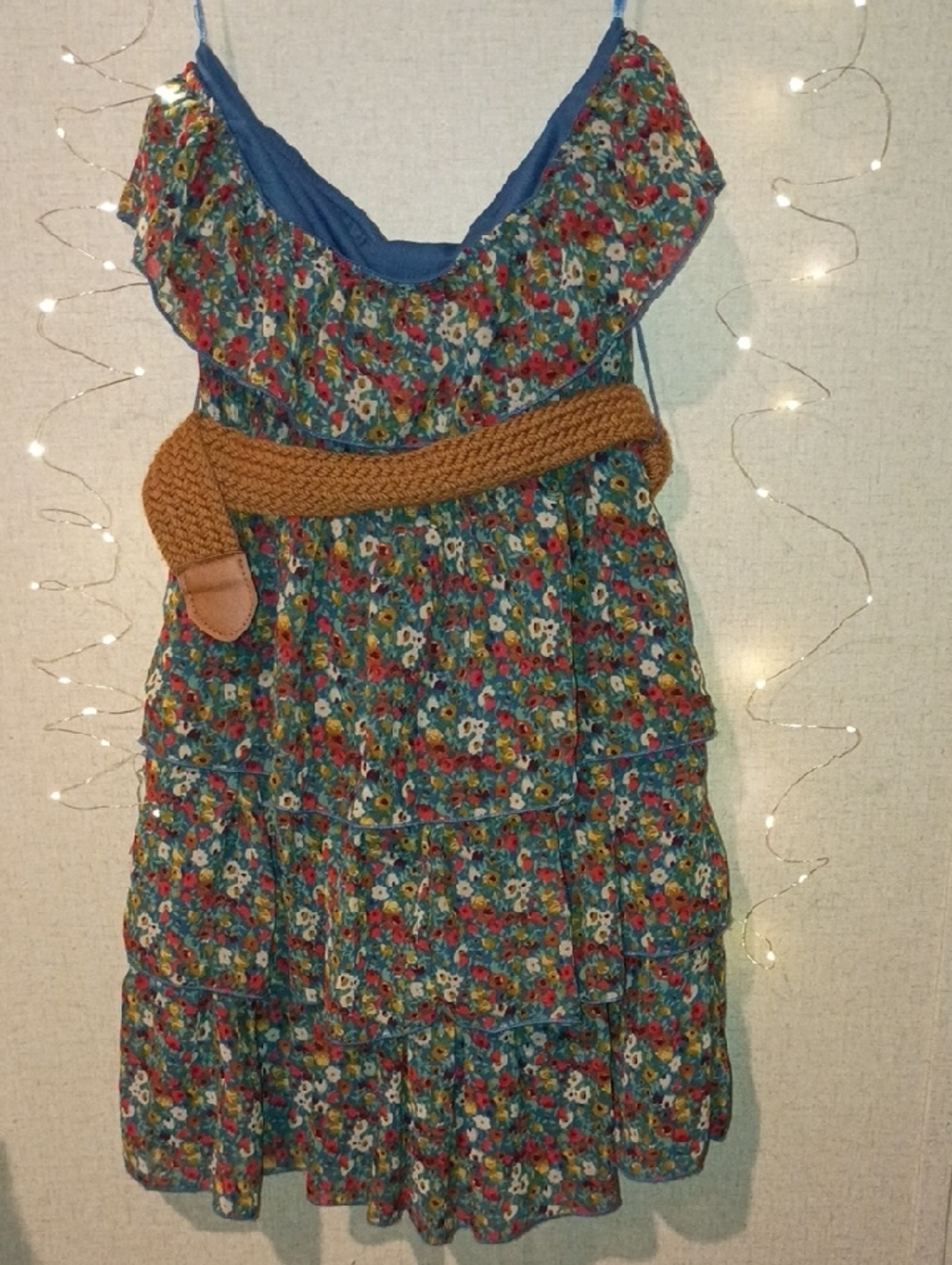 Rue21 Teal Floral Ruffle Dress with Brown Belt - Picture 2 of 2